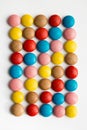 Close up of a pile of colorful chocolate coated candy, chocolate pattern, chocolate background. Royalty Free Stock Photo