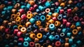 A close up of a pile of colorful plastic beads, AI