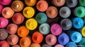 A close up of a pile of crayons with many colors, AI