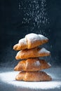 Close Up Of Pile Of Delicious Croissants On A Blue Background.