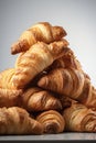 Close Up Of Pile Of Delicious Croissants On White Background. Generative AI Technology