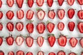 Close-up pile of fresh chopped strawberries on white background. Heap, many of organic ripe sliced strawberry Royalty Free Stock Photo