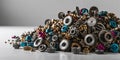A close up of a pile of gears and other metal objects. Royalty Free Stock Photo