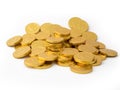 Close up a pile of golden coins on white background Royalty Free Stock Photo