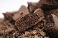 Close-up of a pile of grated porous chocolate for confectionery