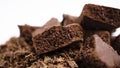 Close-up of a pile of grated porous chocolate for confectionery