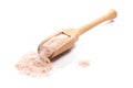 Close-up of pile of ground rose himalayan salt spice in a wooden