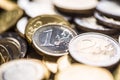 Close-up a pile of new euro coins in other compositions Royalty Free Stock Photo