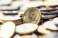 Close-up a pile of new euro coins in other compositions Royalty Free Stock Photo