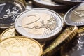 Close-up a pile of new euro coins in other compositions Royalty Free Stock Photo