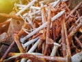 Pile of New and Old Rusty Nails in the Box Royalty Free Stock Photo