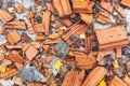 Close-up of a pile of old broken red bricks Royalty Free Stock Photo