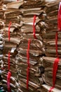 Close-up of a pile of old newspapers in a recycling bin Royalty Free Stock Photo