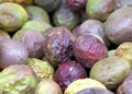 Close up on pile of Passion Fruit on display at Farmer\'s Market