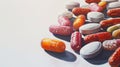 A close up of a pile of pills and capsules on the table, AI Royalty Free Stock Photo