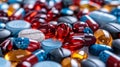 A close up of a pile of pills and capsules on the table, AI