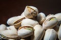 Close up of pile of pistachios nuts. Food mix background, copy space, banner