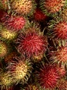 Close-up a pile of rambutan fruits with red and yellow color Royalty Free Stock Photo