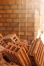 Close up of pile of red clay bricks Royalty Free Stock Photo