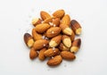 A close-up of a pile of whole almonds (Prunus dulcis) with brown, Royalty Free Stock Photo