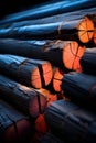 a close up of a pile of wooden logs