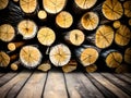close up pile of wooden logs, Ai generated