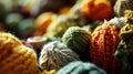 A close up of a pile of yarn balls and other knitted items, AI Royalty Free Stock Photo