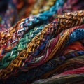a close up of a pile of yarn with different colors