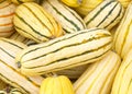 Close up on a pile of yellow and green striped summer squash Royalty Free Stock Photo