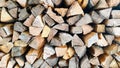 Close-Up of piled chunks of wood billet