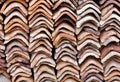 Close up of piles of new roofing tiles, Galle, Sri Lanka