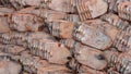 Close up of piles of old roof tiles