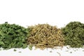 Close up on piles of various herbs Royalty Free Stock Photo
