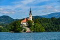 Close-up of the Pilgrimage Church of the Assumption of Maria on Lake Bled Island