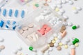 Close-up of pill case with various medications Royalty Free Stock Photo