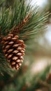 A close up of a pine cone on a tree branch Royalty Free Stock Photo
