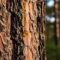 A droplet of amber colored resin oozes down catching the light Royalty Free Stock Photo
