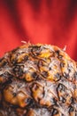 A close up of a pineapple in a red background Royalty Free Stock Photo