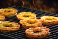 close-up of pineapple rings on a hot grill
