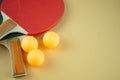 Close up of ping-pong rackets or table tennis rackets with ball Royalty Free Stock Photo