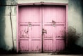 Close-up of a pink big old wooden door, ai generated Royalty Free Stock Photo
