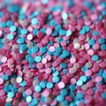 Close up of pink and blue sprinkles with tactile texture
