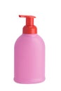 Close-up, pink bottle with dispenser with liquid soap, on a white background Royalty Free Stock Photo