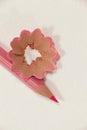 Close-up of pink colored pencil with shavings Royalty Free Stock Photo