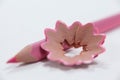 Close-up of pink colored pencil with shavings Royalty Free Stock Photo