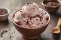 Close-up of Pink Ice Cream with Raspberries and Chocolate Chips Royalty Free Stock Photo