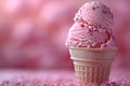 Close-up of Pink Ice Cream with Raspberries and Chocolate Chips Royalty Free Stock Photo