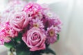 Close-up pink lilac bouquet, flowers - roses, gerberas Royalty Free Stock Photo