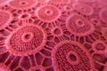 Close up of pink perforated lace fabric