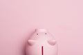 Close up of a pink piggybank seen from a high anlge view on a pink background as concept for financial issues